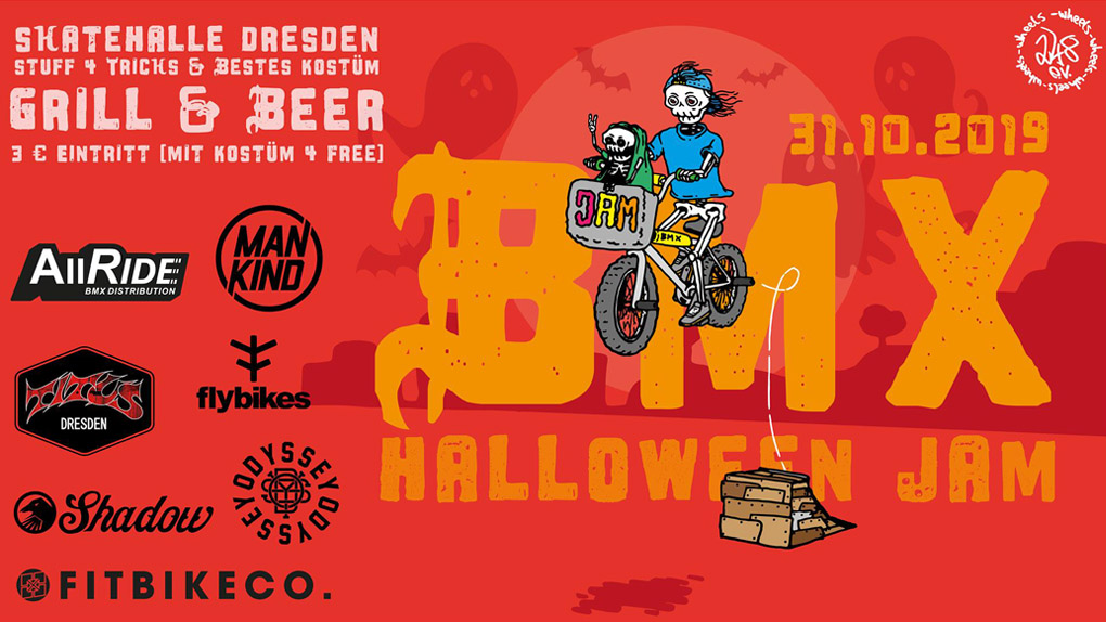 Am 30. Oktober 2019 steigt in der Skatehalle Dresden der Halloween BMX Jam. Es gibt fette Preise zu gewinnen, also werft euch in Schale und kommt rum!