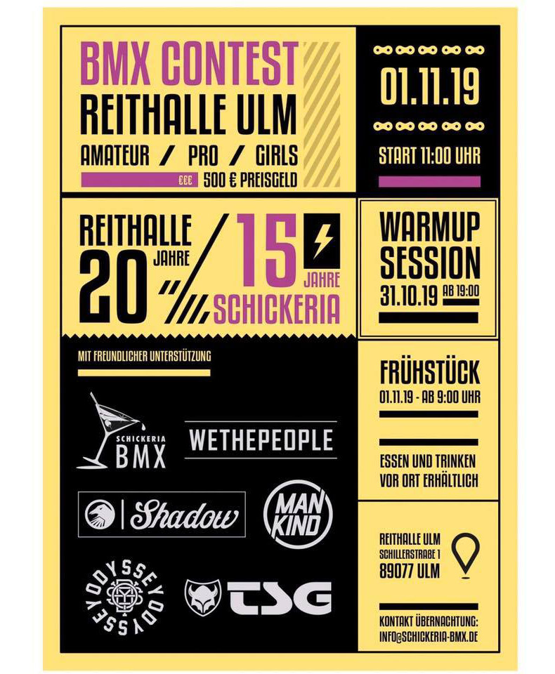 Beim diesjährigen BMX-Contest am 1. November 2019 in der Reithalle Ulm gibt es drei Dinge auf einmal zu feiern. Hier erfährst du, was.