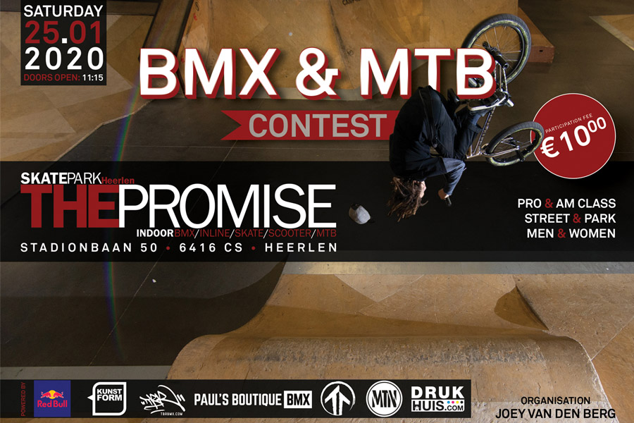 Am 25. Januar 2020 findet im The Promise Skatepark Heerlen, gleich hinter der deutsch-holländischen Grenze, ein BMX- und MTB-Contest statt.