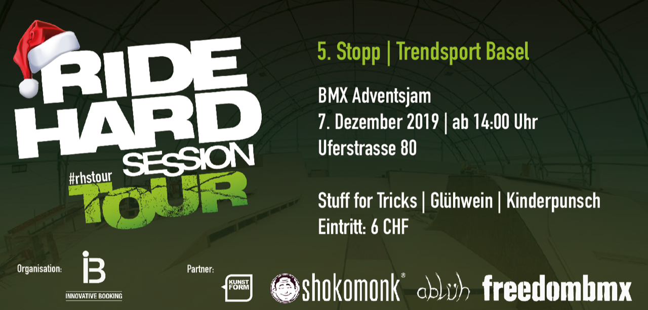 Der letzte Stopp der Ride Hard Session Tour 2019 findet am 7. Dezember in der Trendsporthalle Basel statt. Hier erfährst du mehr.