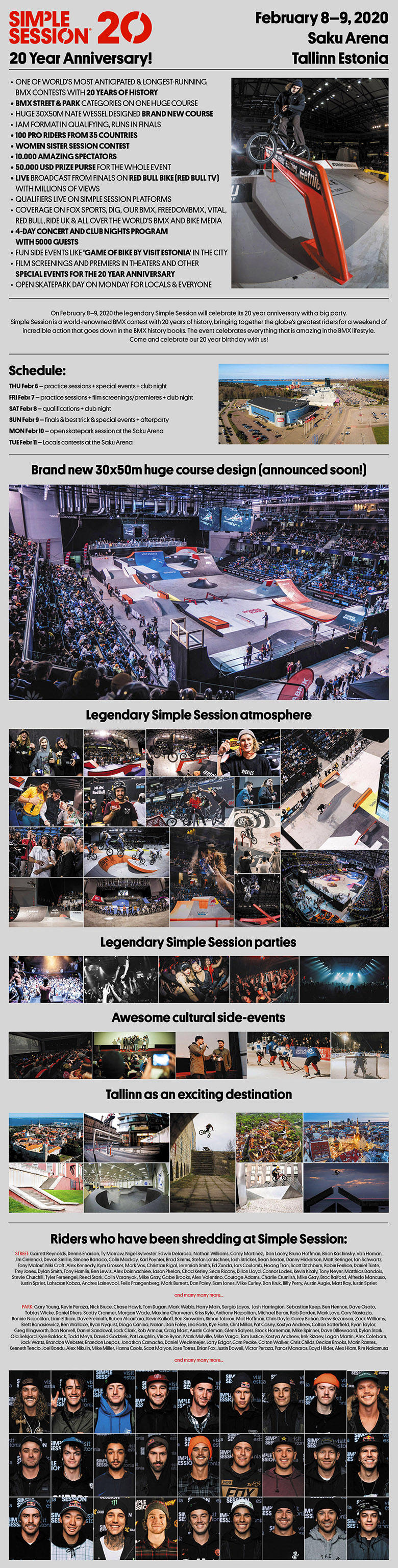 Die Simple Session, der größte wichtigste und wahrscheinlich auch wichtigste BMX-Indoorcontest der Welt, feiert vom 6.-11.2.2020 seinen 20. Geburtstag!