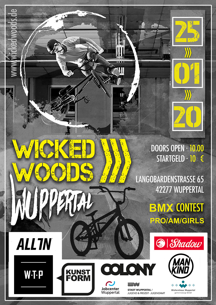Am 25. Januar 2020 findet in der Wicked Woods Wuppertal ein BMX-Contest für Amateure, Girls und Pros statt. Hier erfährst du mehr.