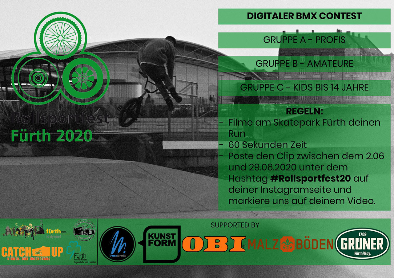 Das Rollsportfest Fürth findet traditionell im Sommer im Skatepark Führt statt, aber 2020 ist alles anders. Sag "Hallo" zur Digitalversion des Contests.
