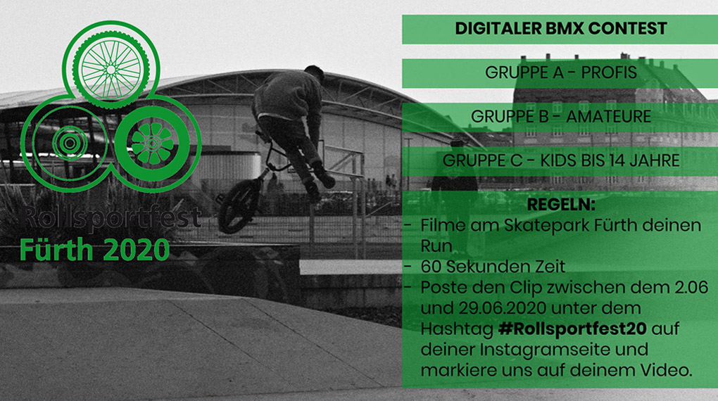 Das Rollsportfest Fürth findet traditionell im Sommer im Skatepark Führt statt, aber 2020 ist alles anders. Sag "Hallo" zur Digitalversion des Contests.