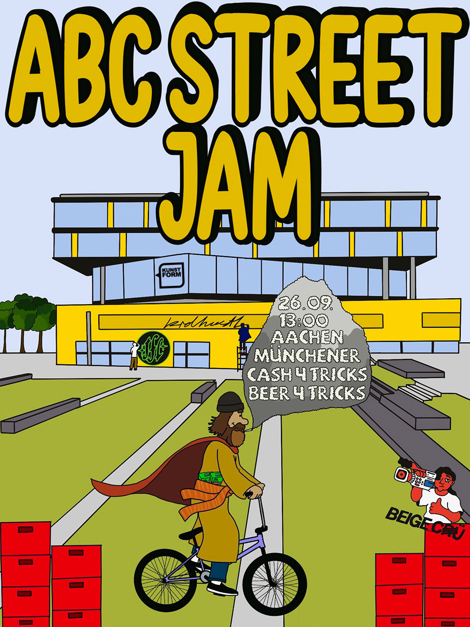 Auch in diesem Jahr findet in Aachen wieder ein gediegener Streetjam statt, bei dem es sowohl Cash als auch Bier für Tricks zu gewinnen gibt