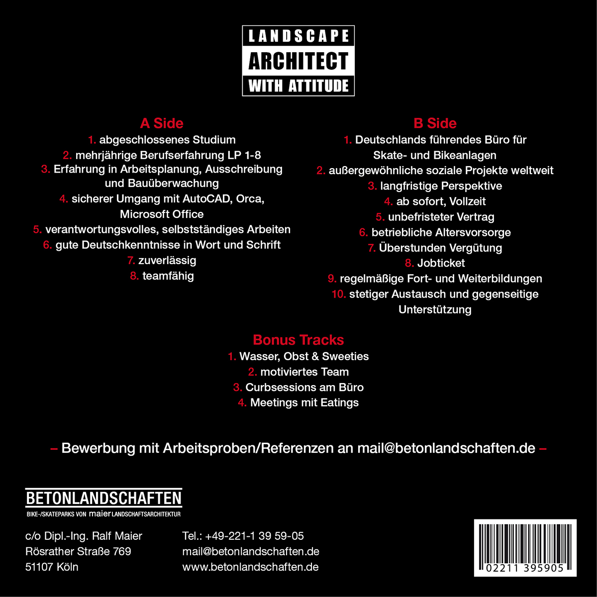 Maier Landschaftsarchitektur/Betonlandschaften, Deutschlands führendes Büro für Skate- und Bikeanlagen, sucht Verstärkung (m/w/d) in Vollzeit.