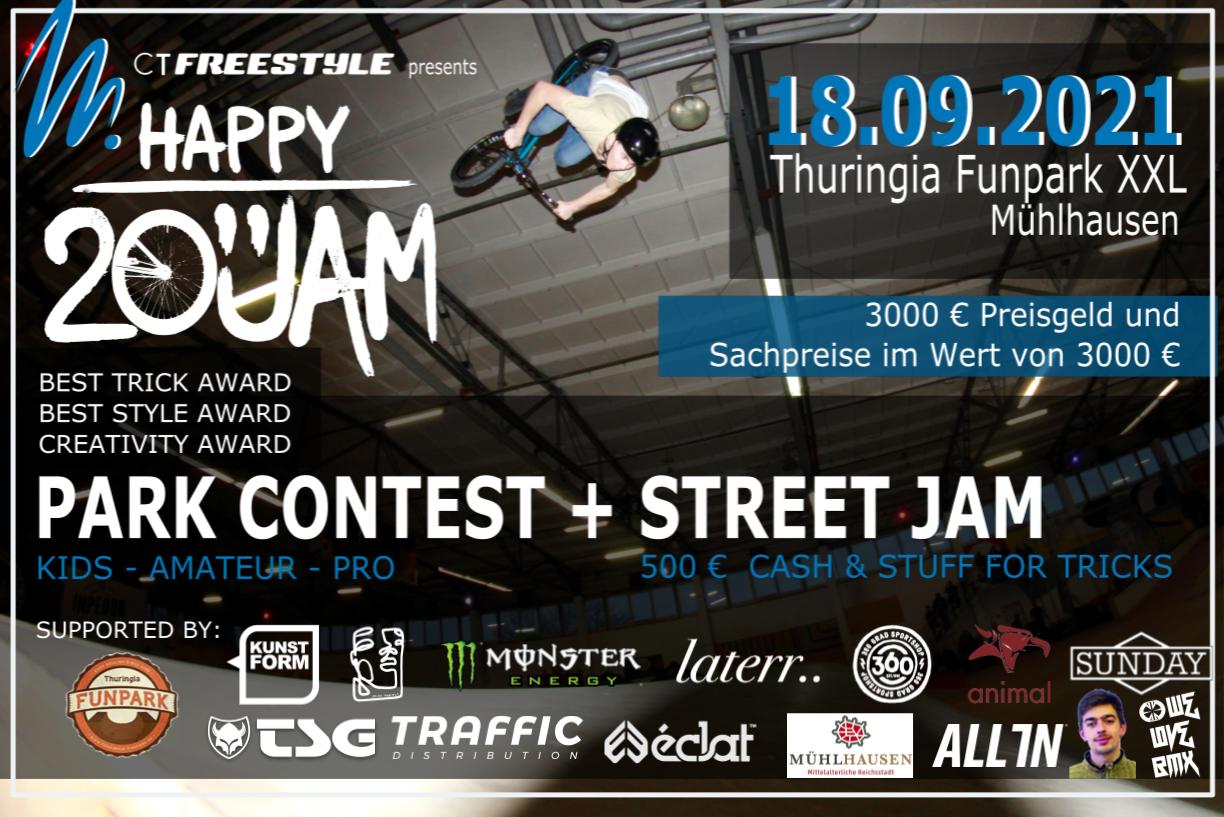 Am 18. September 2021 gibt es beim Happy 20" Jam im Thuringia Funpark Stuff & Cash for Tricks sowie ein stattliches Preisgeld in der Pro Park.