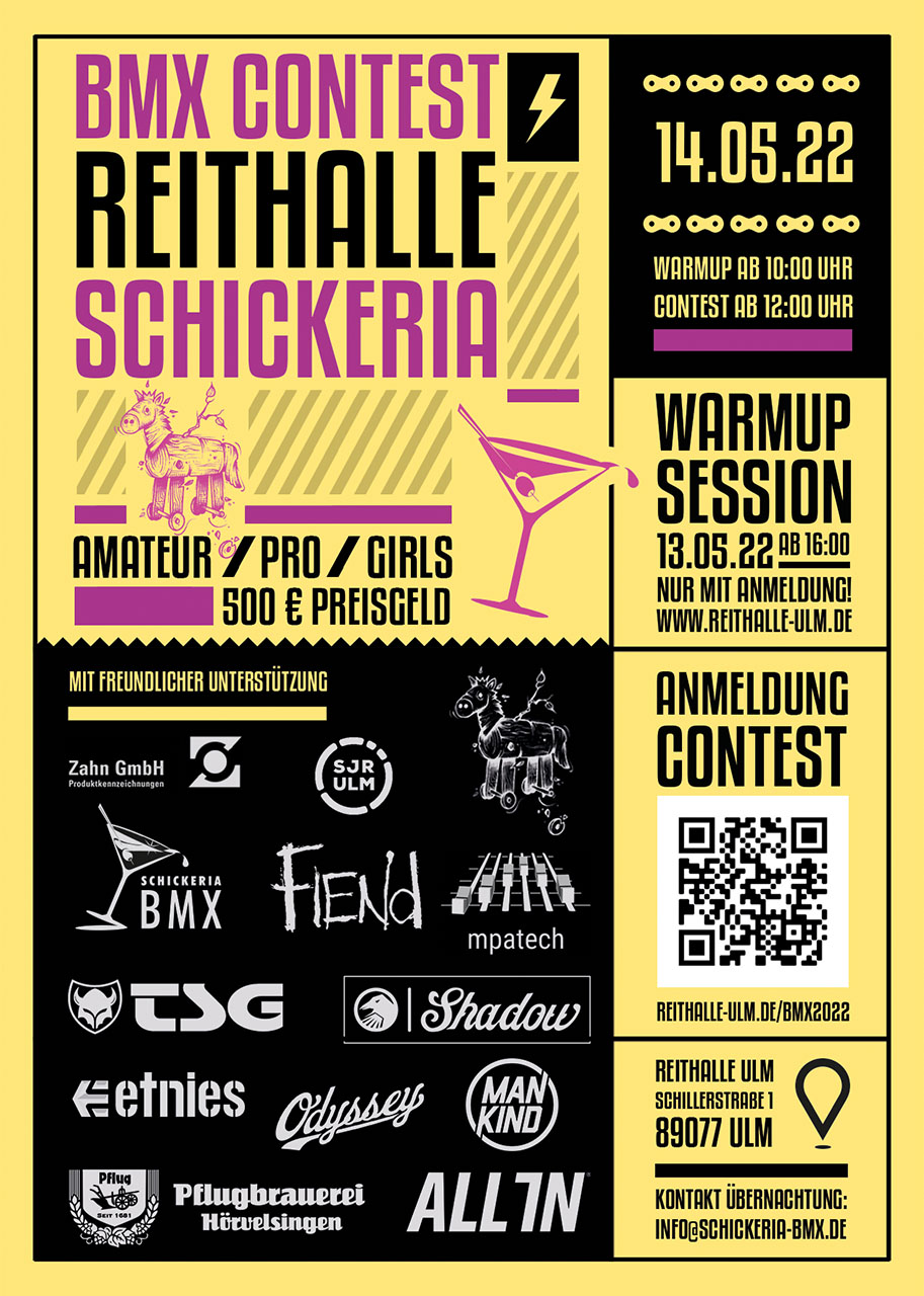 Nach zwei Jahren Zwangspause durch Corona, können wir uns dieses Jahr endlich wieder auf einen BMX Contest in der Reithalle Ulm freuen.