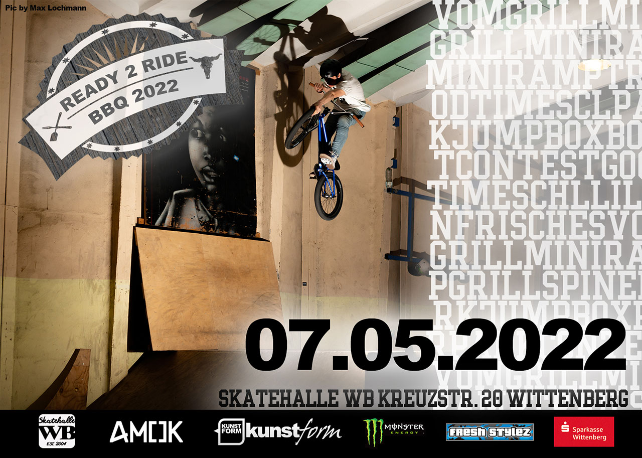 Nach fast drei Jahren Zwangspause geht der Ready to Ride BBQ am 7. Mai 2022 in der Skatehalle Wittenberg in die nächste Runde.