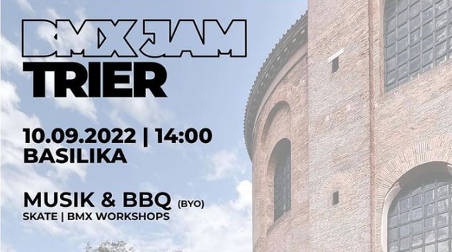 Im Rahmen von Trier Spielt findet am 10.09.2022 ein BMX-Streetjam an dem berühmtesten Streetspot der Stadt aka der Basilika statt.