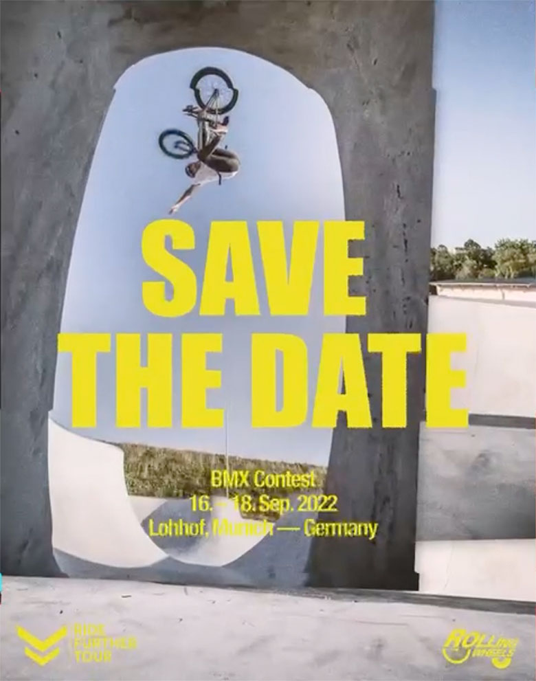 Vom 16. bis 18. September 2022 feiert die Ride Further Tour im komplett umgebauten Skatepark Lohhof ihr Comeback.