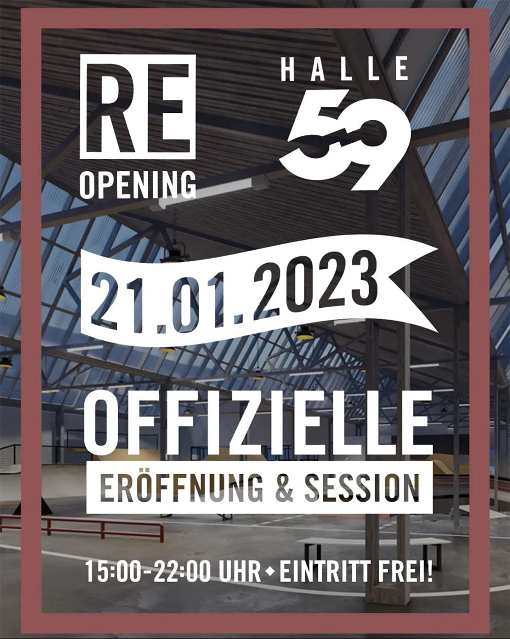 Die rundum erneuerte und komplett umgebaute Halle 59 in Köln eröffnet am 21.12.2023 ihre Pforten und ihr seid alle herzlich zum Re-Opening eingeladen!