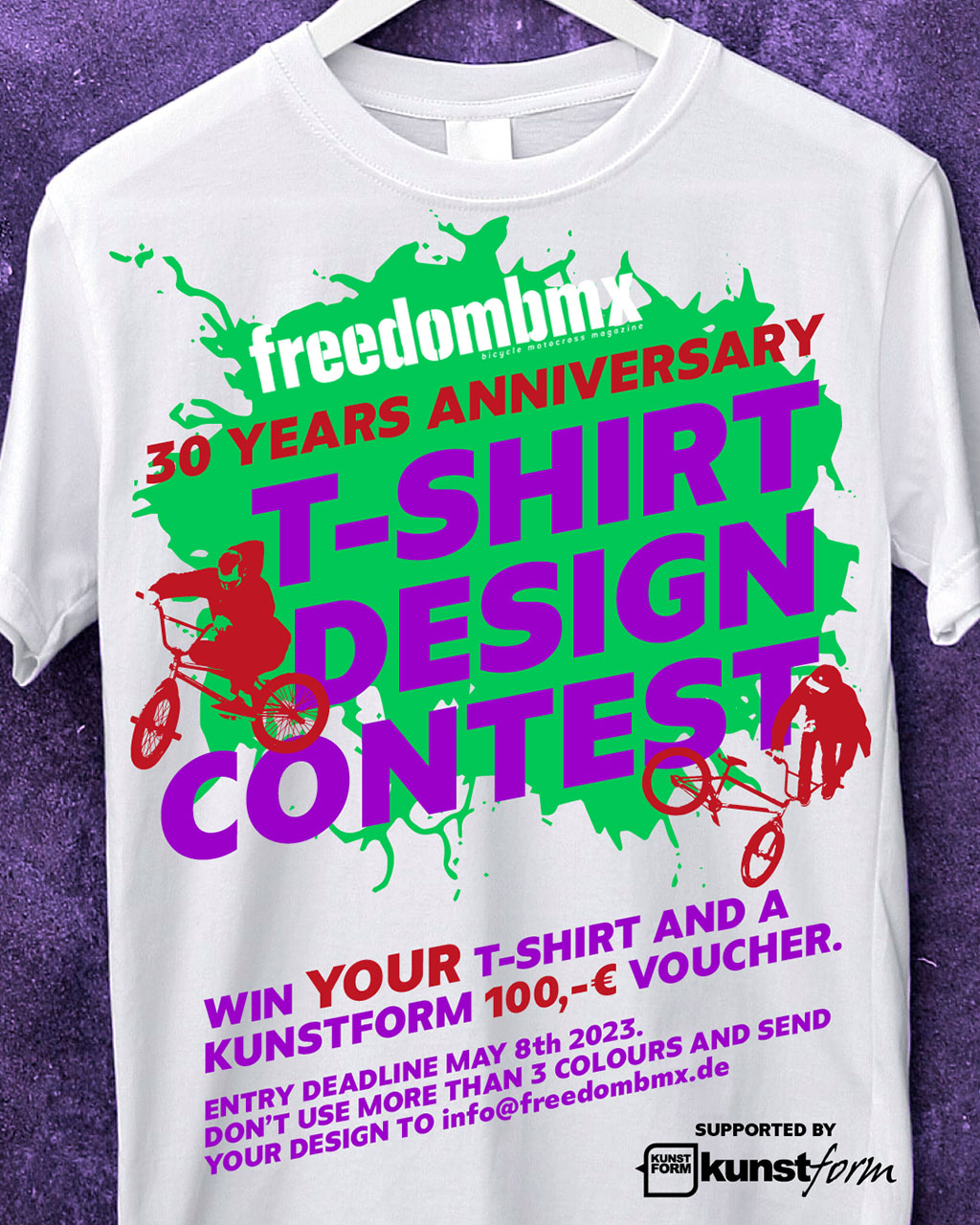 Zum unserem 30-jährigen Dienstjubiläum von freedombmx veranstalten wir in Kooperation mit kunstform einen T-Shirtdesigncontest. Hier erfährst du mehr.