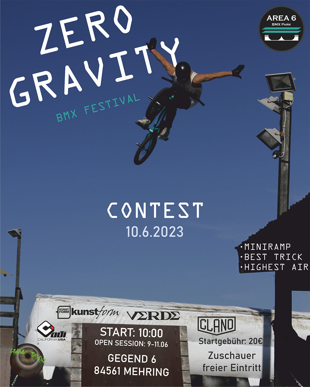 Miniramp, Highest Air, Best Trick – am 10.6. wird auf dem Zero Gravity Festival im Area 6 BMX Park alles zum Glühen gebracht! Hier erfährst du mehr.
