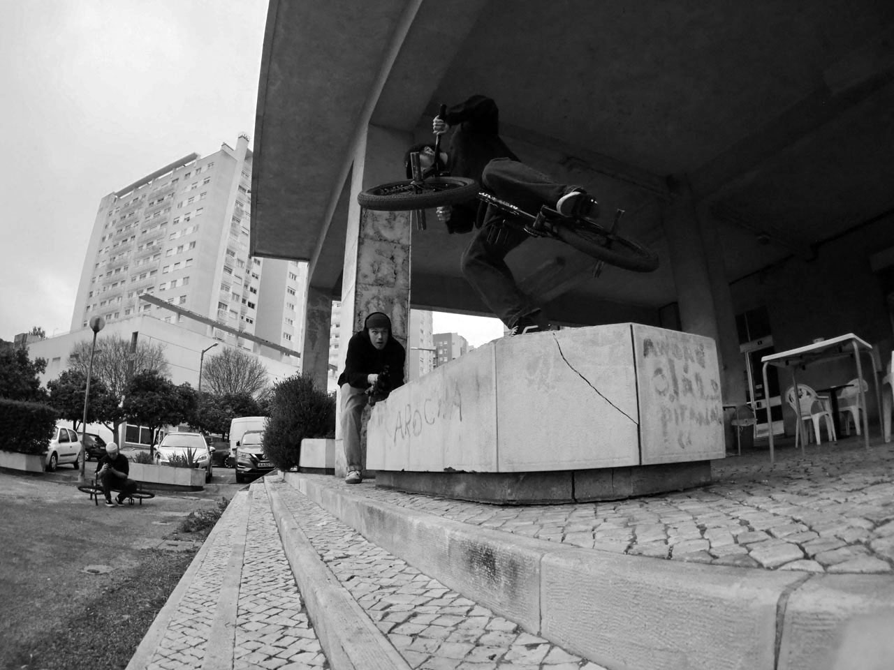 Kaputtgart-Neuzugang Tom Perez, Fastplant über den Blumenkübel