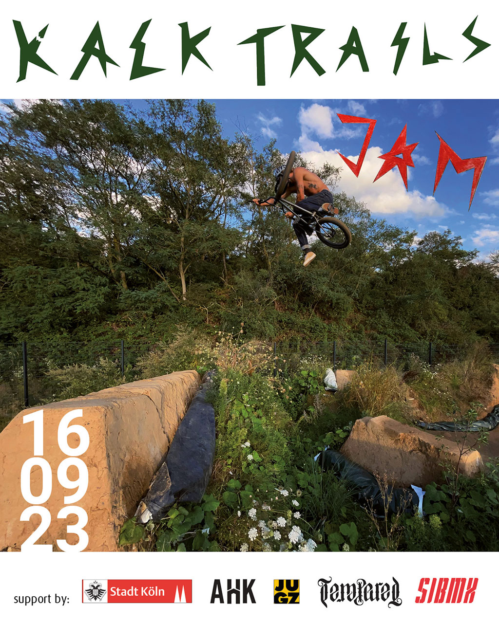 Nachdem der Kalk Trails Jam Anfang Mai wegen Regen abgesagt werden musste, steht nun der Nachholtermin! Hier erfährst du mehr.