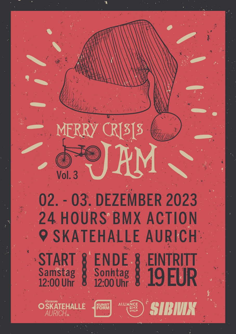 Im der Skatehalle Aurich findet am 1. Advent 2023 wieder einmal der Merry Crisis Jam statt. Hier findest du alle Infos zu der Familienfeier in Ostfriesland.
