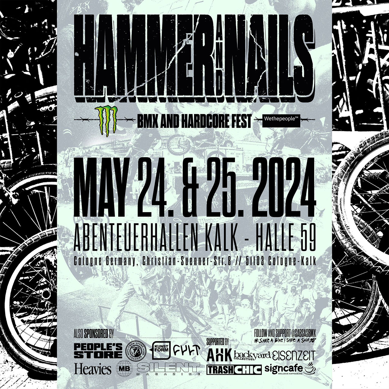 Rotstifte raus! Die 2. Auflage von Felix Prangenbergs Hammer & Nails Festival steigt am 24. und 25. Mai 2024 rund um die AbenteuerHallenKALK in Köln.