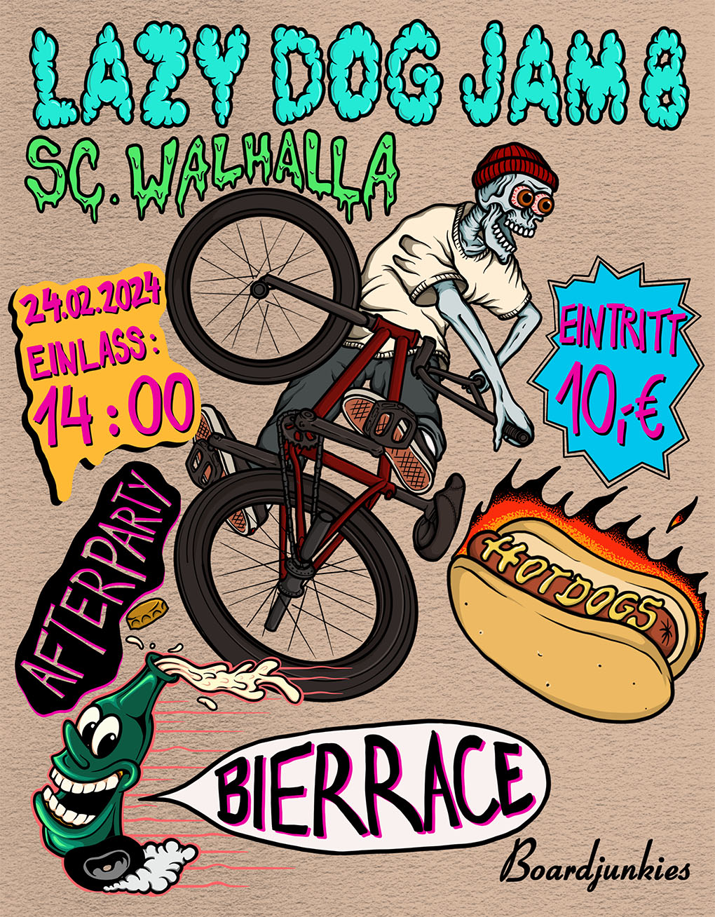 Der legendäre Lazy Dog BMX Jam ist zurück und geht nach drei Jahren Pause am 24. Februar 2024 in der Walhalla Skatehalle in Braunschweig in die 8. Runde.