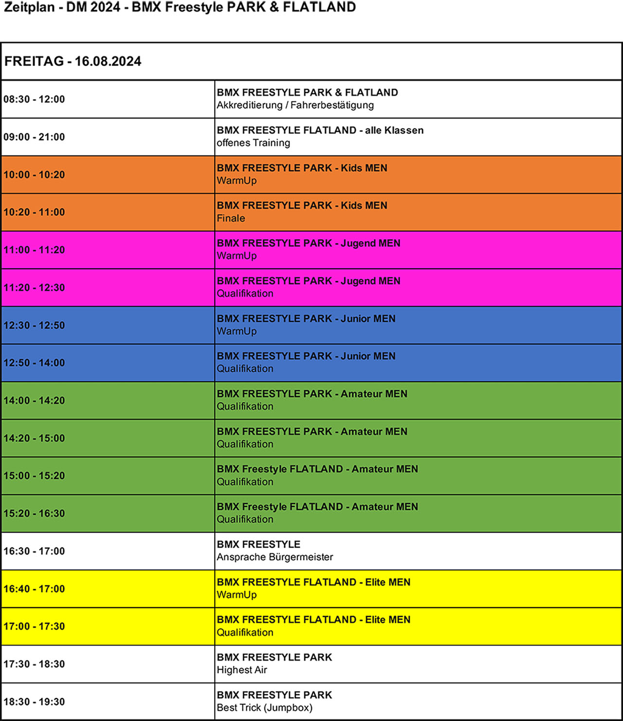 Zeitplan für die Deutsche Meisterschaft 2024 in BMX Freestyle Park und Flatland