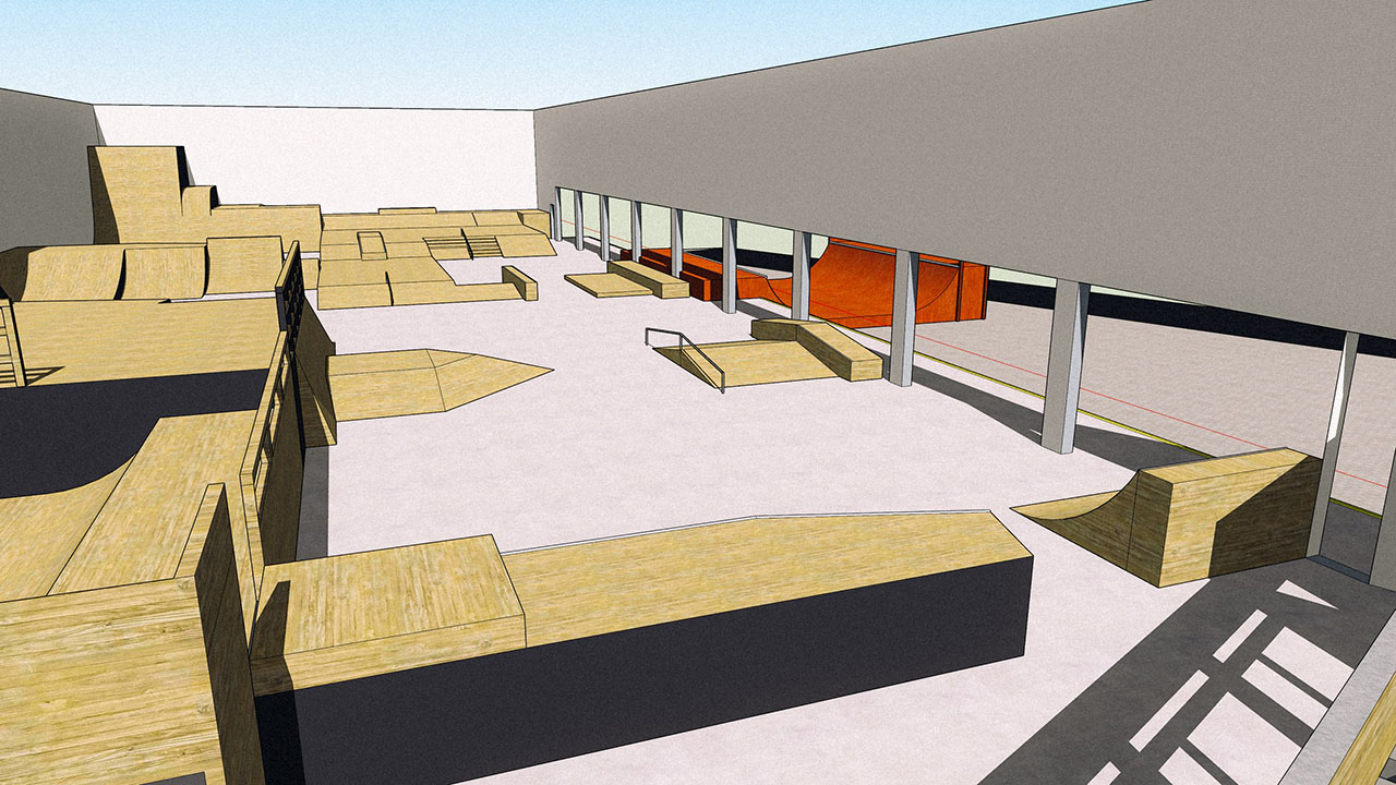 So wie auf diesem Bild könnte der neue Streetbereich in der Gleis D Skatehalle einmal aussehen. Der finale Plan steht noch nicht ganz und hängt auch von den finanziellen Mitteln ab