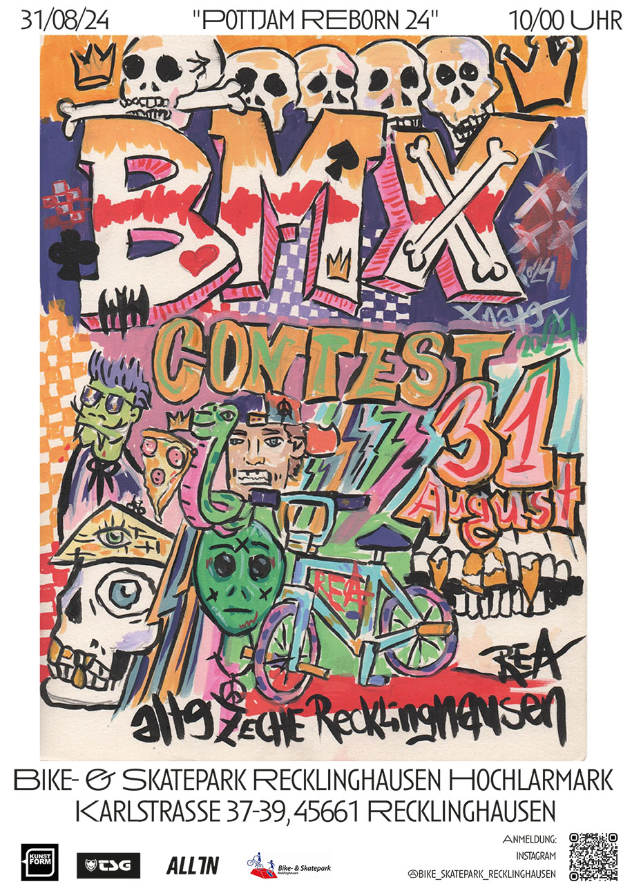 Return of the Pottjam! Am 31. August 2024 findet im Bike- und Skatepark Recklinghausen ein BMX-Contest statt, der von TSG und kunstform unterstützt wird.