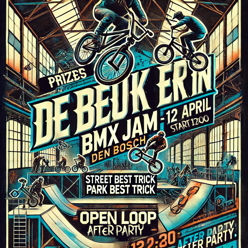 Wer schon immer einen Open Loop fahren wollte, sollte am 12. April 2025 bei De Beuk Er In BMX Jam in Den Bosch (NED) vorbeischauen!