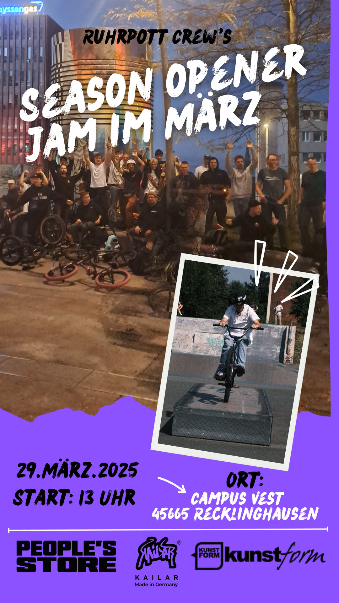 Die Ruhrpott Crew lädt am 29. März 2025 zum Season Opener Jam nach Recklinghausen. Bei uns im Terminkalender erfährst du mehr.