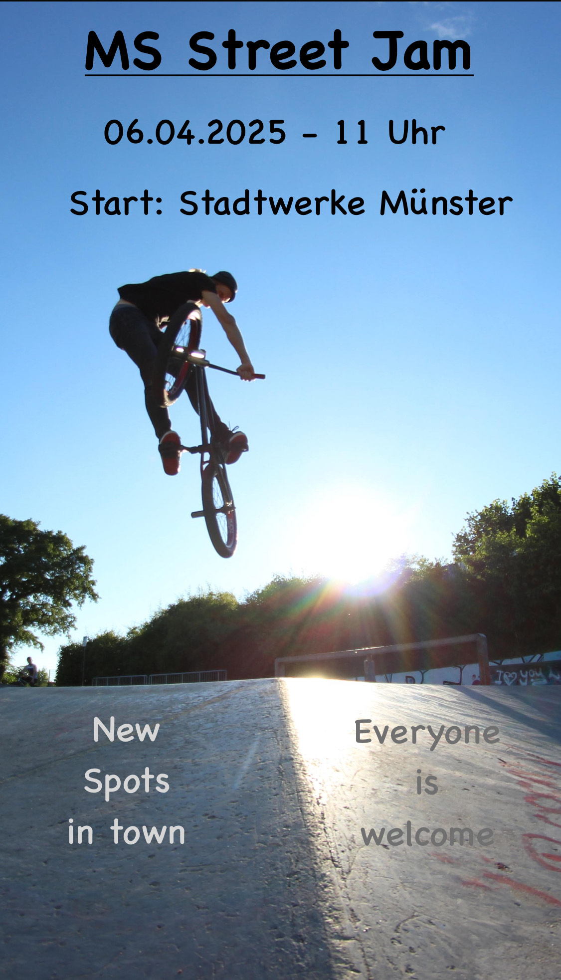 Es gibt neue Spots in Münster, die gefahren werden möchten. Also nichts wie auf zum MS Street Jam 2025 am 06. April!