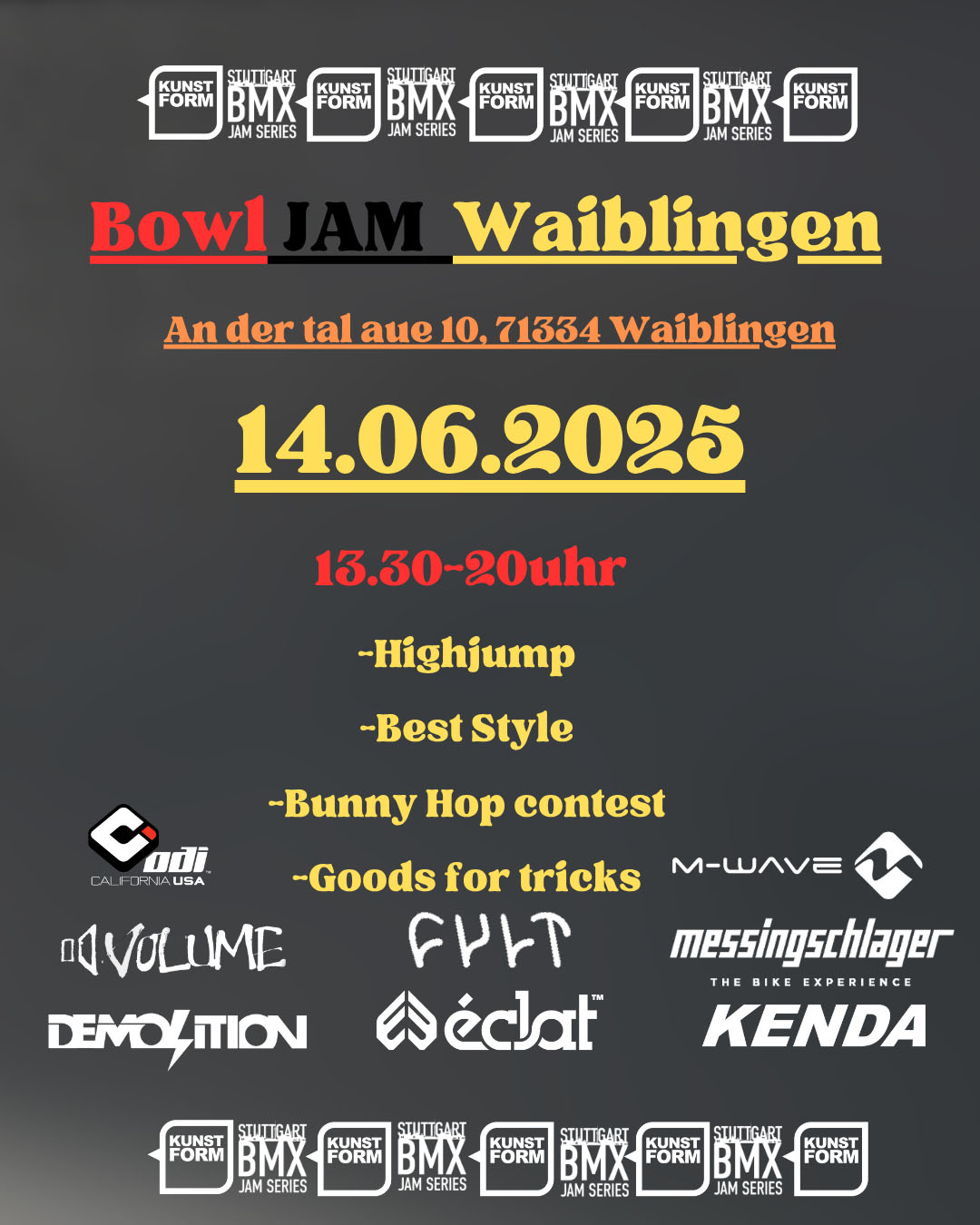 Der 2. Stopp der BMX Jam Series 2025 findet am 14. Juni im Skatepark Waiblingen statt. Mehr dazu erfährst du hier.