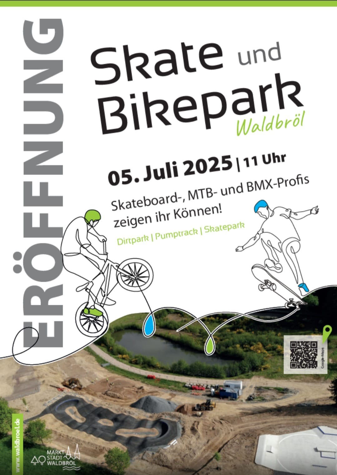 Am 05.07.2025 eröffnet der Skate- & Bikepark in Waldbröl seine Pforten. Die Anlage ist mehr als 2.000 qm groß und sieht vielversprechend aus.