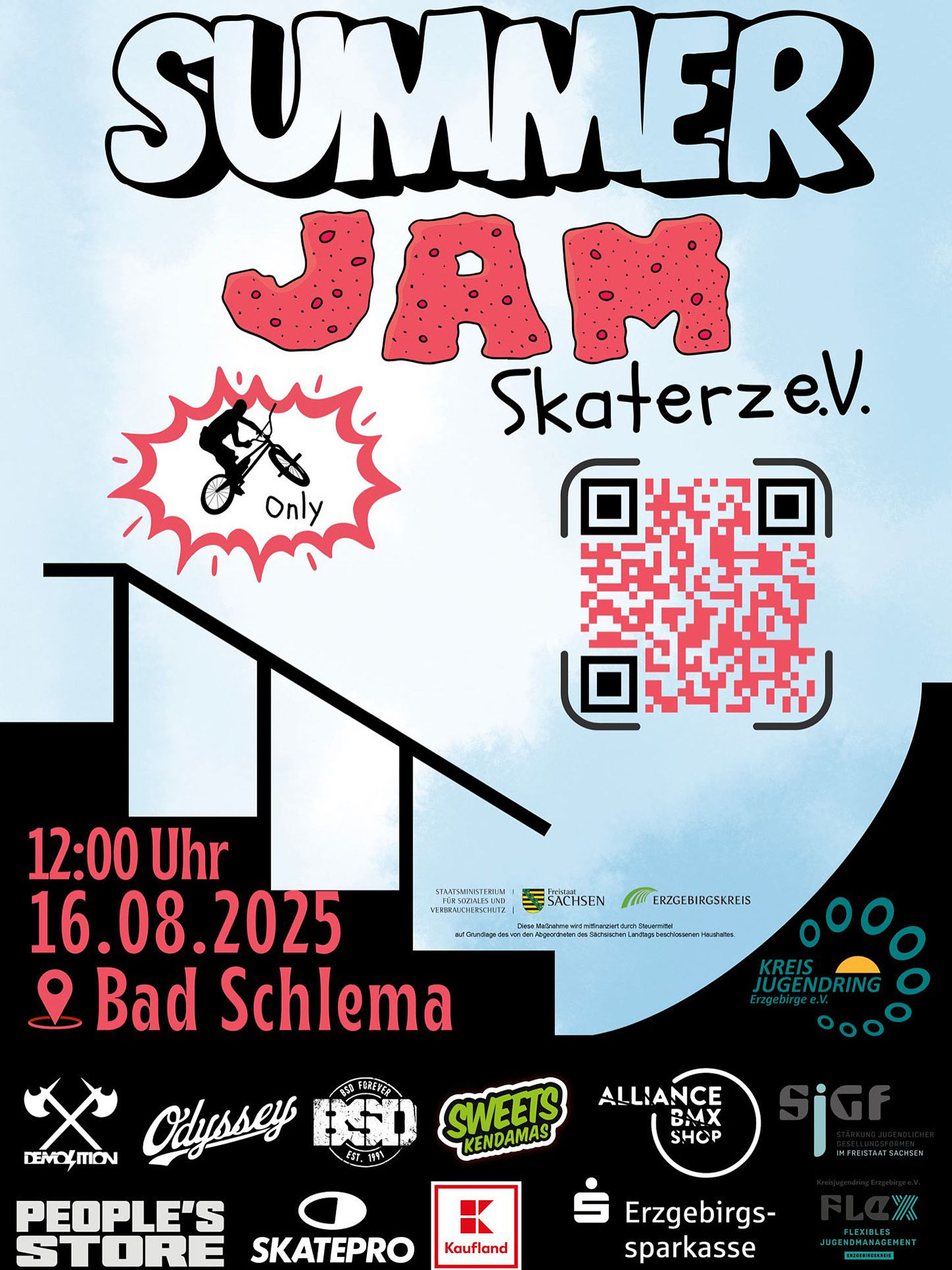 Der Skatepark Bad Schlema wird am 16.08.2025 zum Spot für alle, die Bock auf fette Lines, lockere Stimmung und ’nen ganzen Tag Bikes haben.