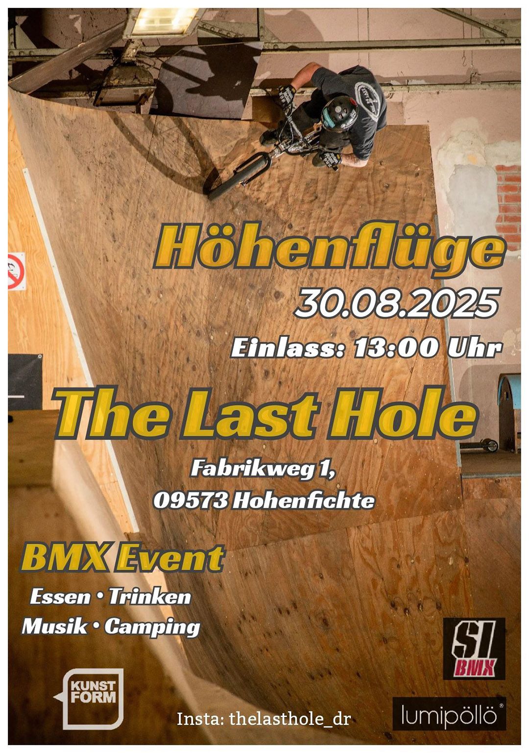 Am 30. August 2025 geht der legendäre Höhenflüge-BMX-Contest im The Last Hole Skatepark in Hohenfichte in die nächste Runde.