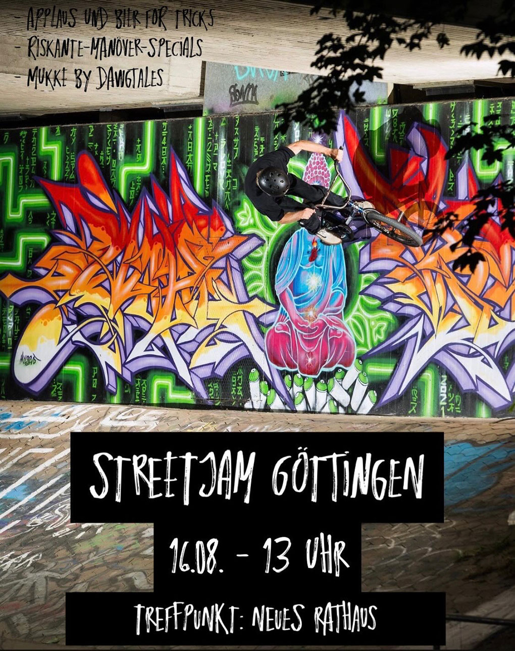 Am 16. August 2025 steigt in Göttingen ein zünftiger Streetjam im Applaus und Kaltgetränken für Tricks und Riskante-Manöver-Specials.