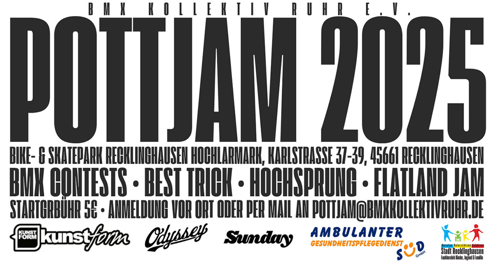 Auf dem Pottjam 2025 glühen am 13. September im Bike- und Skatepark Recklinghausen die Reifen. Hier erfährst du mehr.