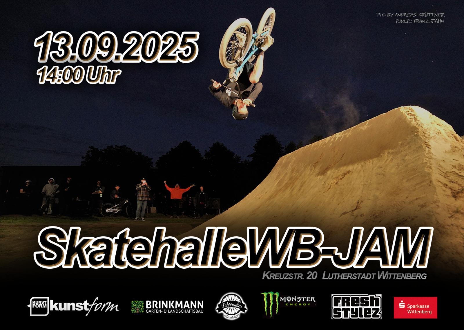 Nach dem fetten Saisonstart mit dem Ready 2Ride BBQ geht es in Wittenberg am 13. September 2025 weiter mit dem Skatehalle WB JAM.