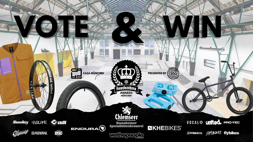 Bei den freedombmx Awards 2025 für deine Lieblingsfahrerin oder deinen Lieblingsfahrer abstimmen fette Sachpreise absahnen!