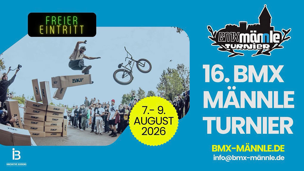 Nach einjähriger Kreativpause kehrt das BMX Männle Turnier vom 07. bis 09. August 2026 in den Skatepark Tuttlingen zurück!