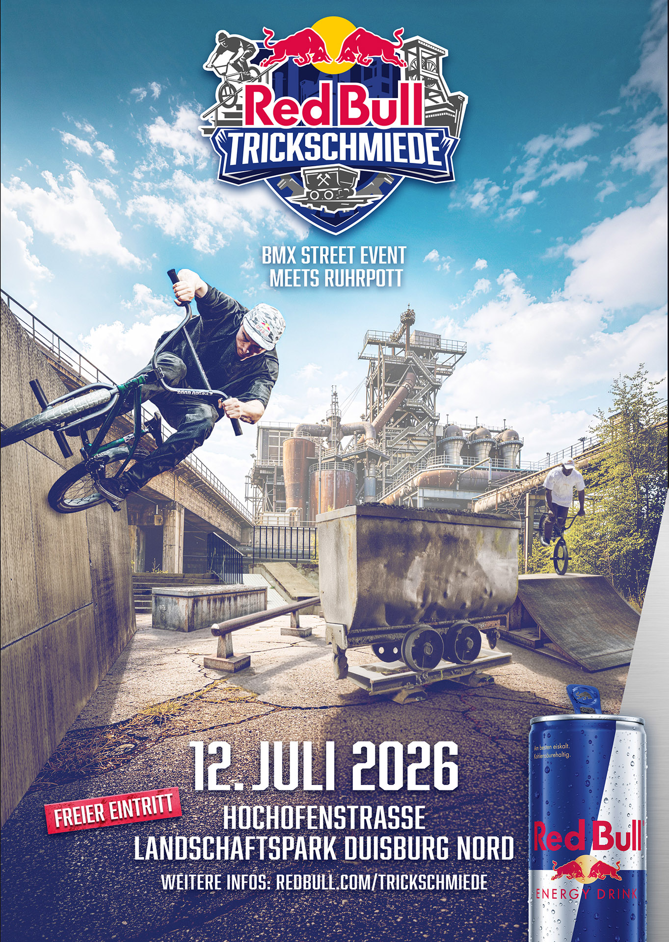 Industriegeschichte trifft auf Grindsport: Mit Red Bull Trickschmiede feiert ein internationales BMX-Highlight seine Deutschlandpremiere.