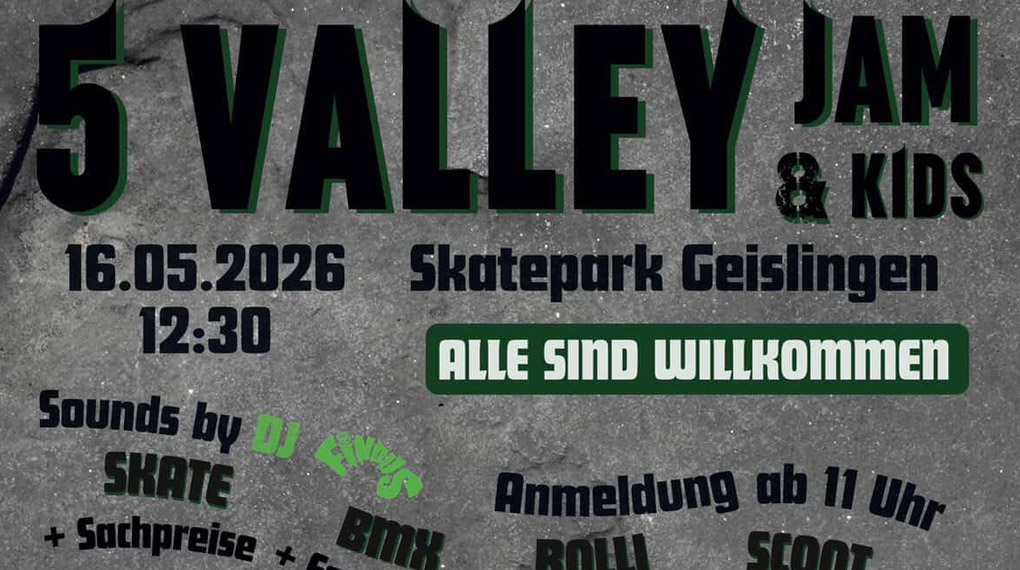 Am 16.05.2026 wird der Skatepark Geislingen wieder zum Treffpunkt für alle, die Lust auf Skateboarding, BMX, Scoot oder Rolli haben.