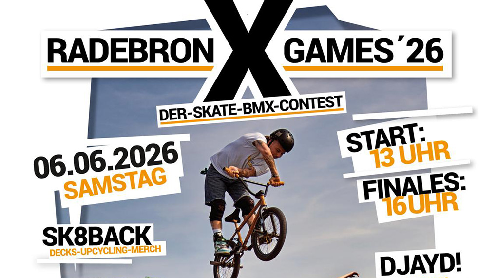 Am 06. Juni 2026 gehen die Radebronx Games in Radebeul in die nächste Runde. Freut euch auf nice Tricks, Leckeres vom Grill und gute Musik.
