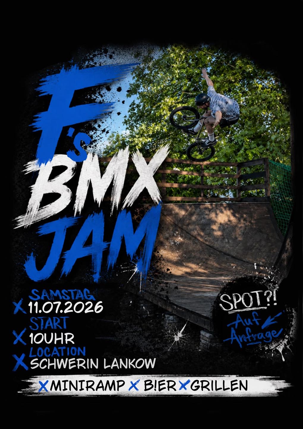 Paul Fabian lädt am 11. Juli 2026 zu einem entspannten BMX-Jam auf seiner Minirampe in Schwerin ein. Mehr dazu hier.