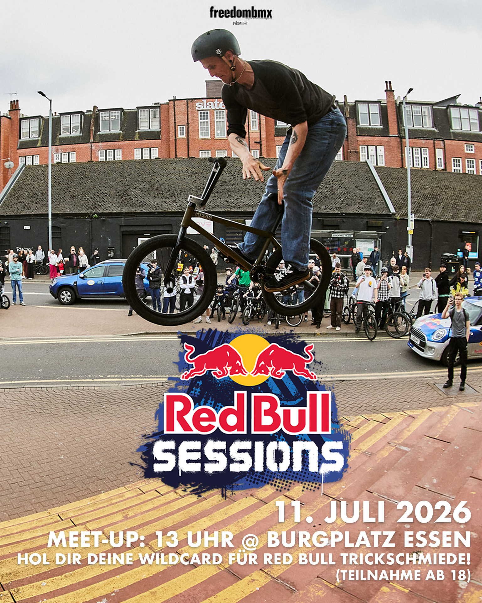 Am 11.06.2026 hast du die Chance, dir in Essen bei Red Bull Sessions einen Startplatz für die Red Bull Trickschmiede zu sichern.