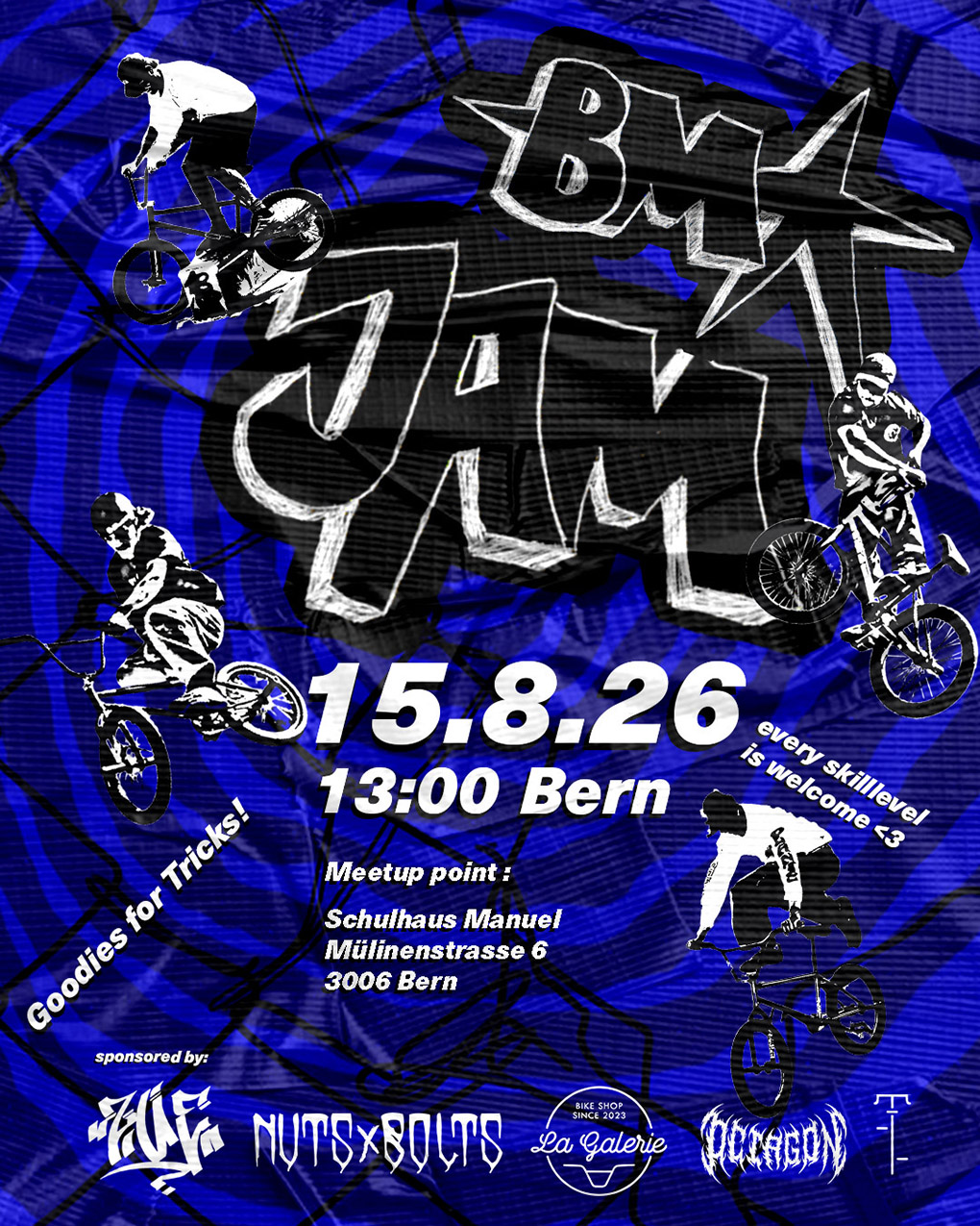 Every skill level is welcome! Am 15. August 2026 findet ein BMX-Jam in Bern (Schweiz) statt. Hier erfährst du (ein bisschen) mehr.