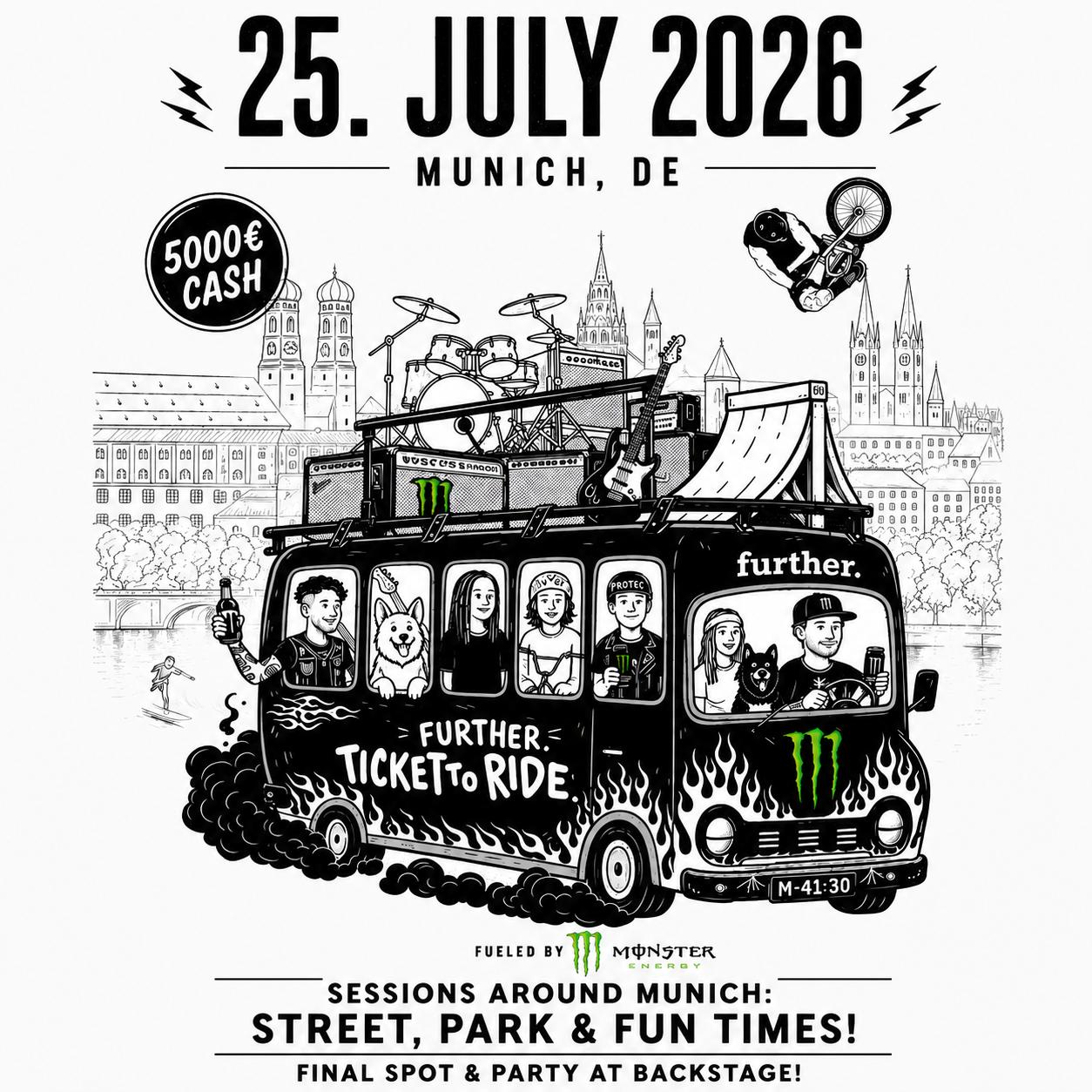 Am 25. Juli 2026 steht eine BMX-Stadtrundfahrt durch München mit Street- und Transitionspots sowie vielen Überraschungen auf dem Programm.