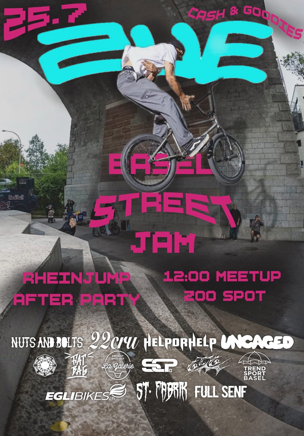 Am 25. Juli 2026 veranstaltet Voll Zue einen dicken BMX-Streetjam in Basel (Schweiz). Weitere Infos dazu findest du hier.