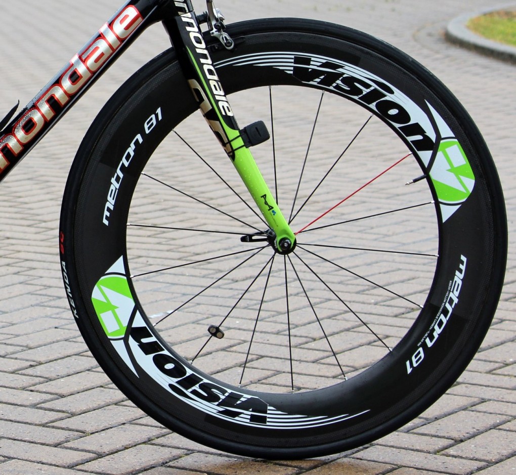 Der Slowake kann zwischen einer breiten Palette aus Vision-Laufradsets wählen. Je nachdem, welche Herausforderungen auf Sagan warten, kann er beispielsweise auch die hier zu sehenden supertiefen Vision Metron 81 wählen.