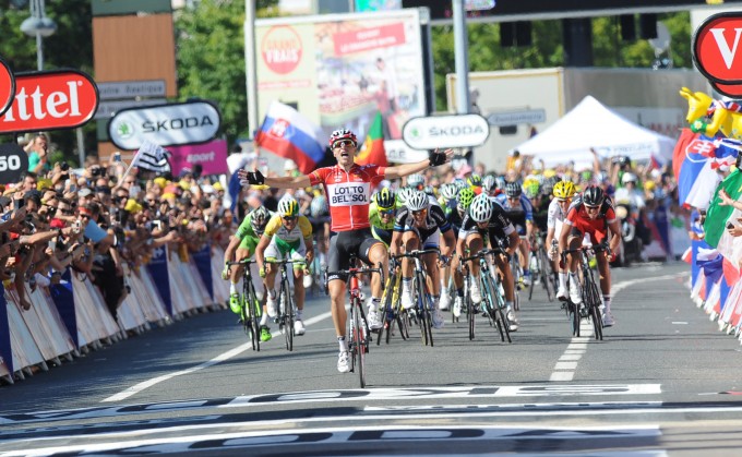 11. Etappe - Tony Gallopin (Lotto Bellisol) kommt mit einem knappen Vorsprung nach einer späten Attacke als Erster in Ziel in Oyonnax und holt sich seinen ersten Etappensieg. Zwei Tage zuvor hatte er schon einmal das Gelbe Trikot für einen Tag getragen. (Foto: Sirotti)