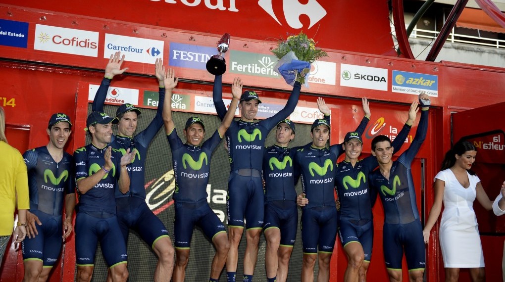 Movistar feiert den Sieg des Eröffnungszeitfahrens der Vuelta a Espana 2014. (Foto: Sirotti)