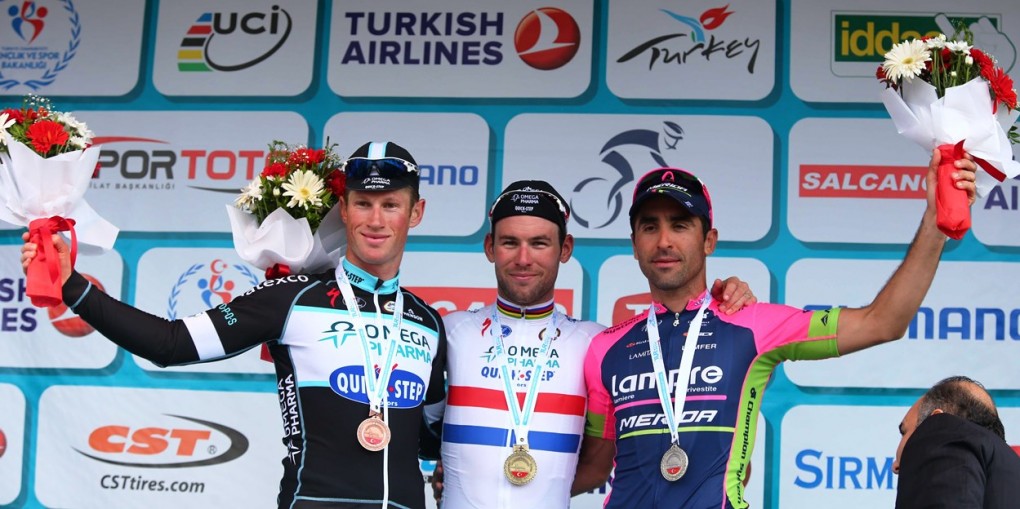 Cavendish und Renshaw zusammen auf dem Podium der Tour of Turkey. (Foto: Tim de Waele)